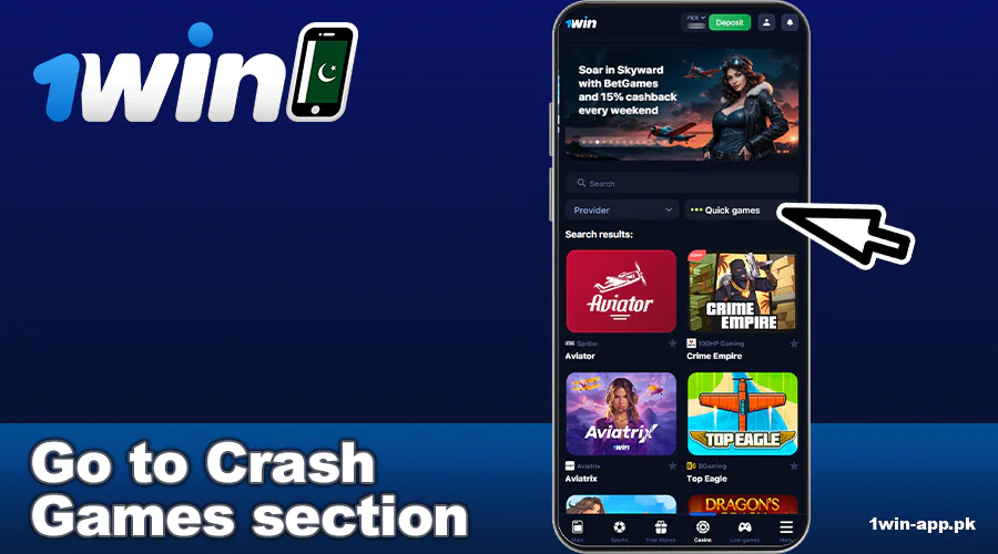 Go to 1win App PK Crash Game section