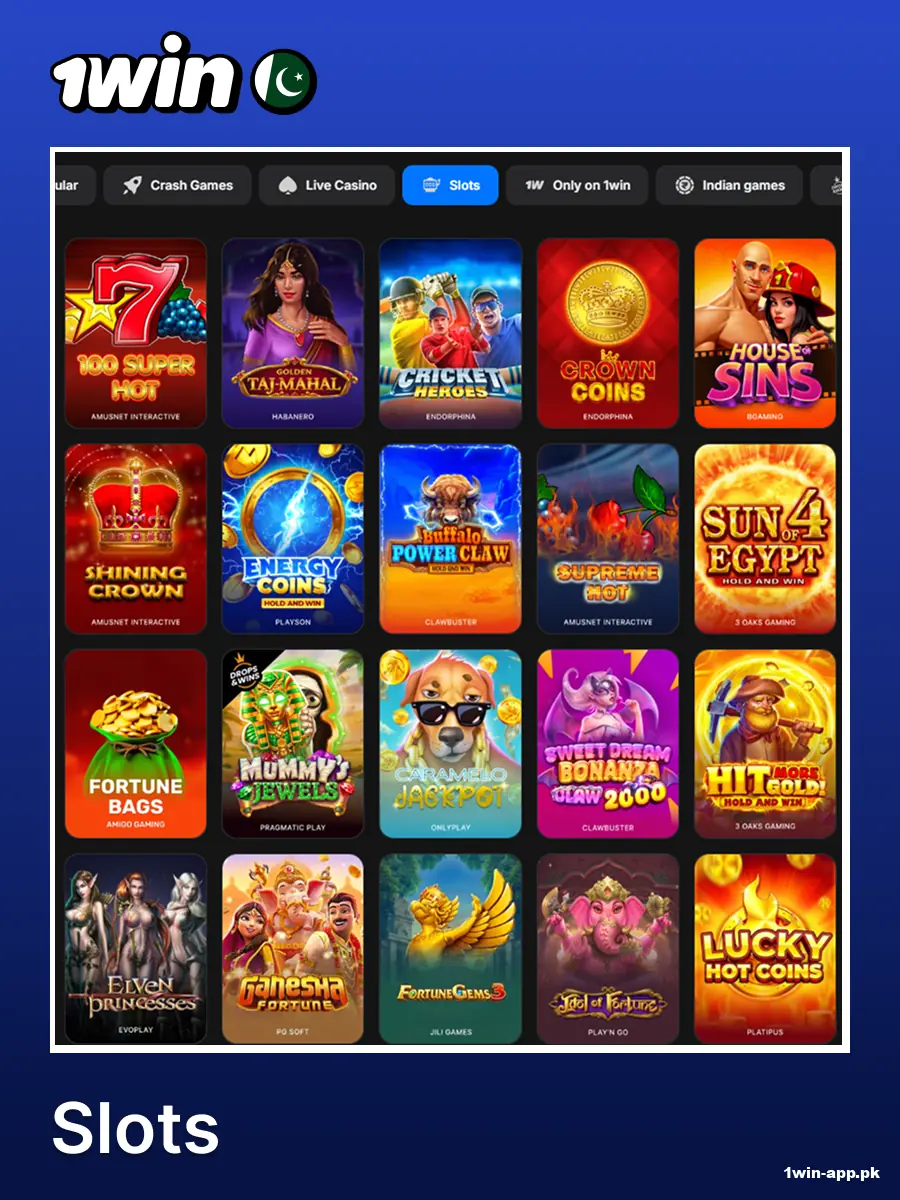 The slots category on the 1win website